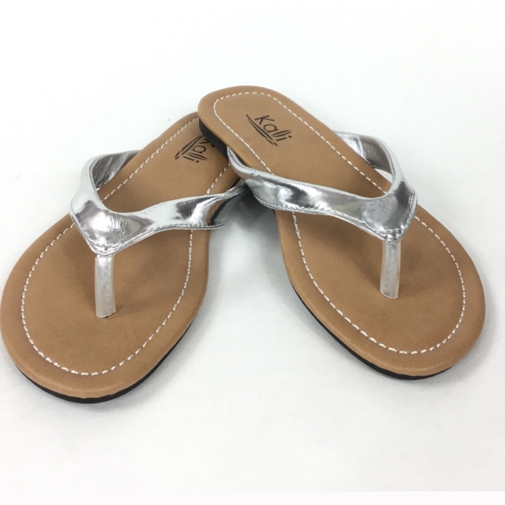 Kali Footwear Cocoa Flat Thong Sandals, Silver
